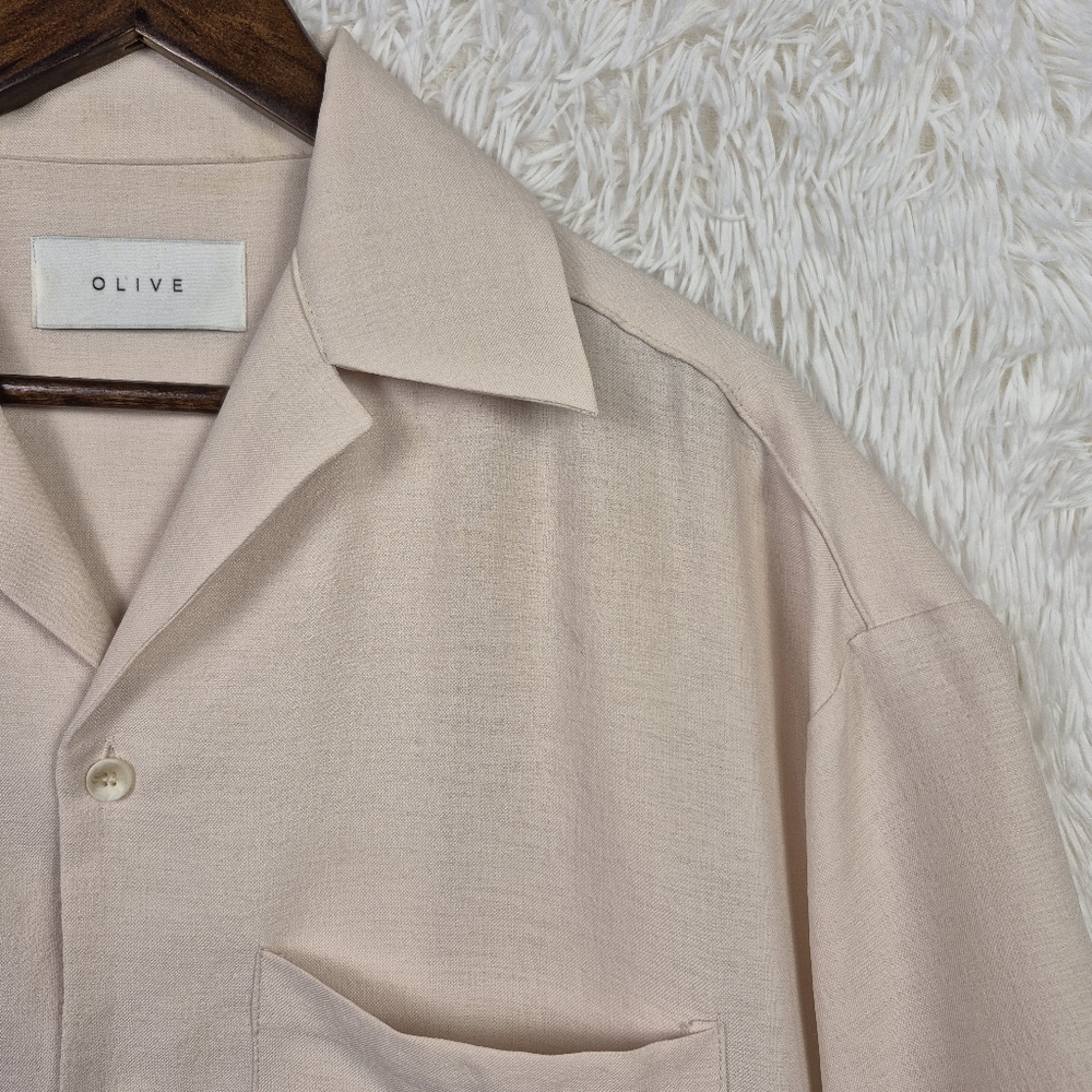 Olive Clothing UK Mens 2XL Beige Linen Blend Camp‎ Collar Button Up Shirt Resort